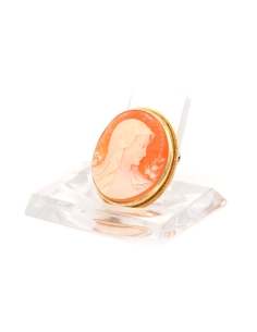 Broche Années 50 en or jaune 18 carats sertie d'un camée coquillage - 2