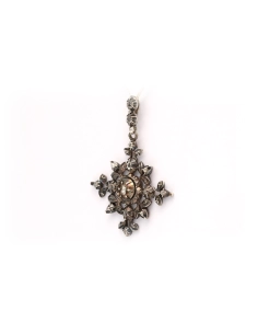 Pendentif Napoléon III en or jaune 18 carats et argent serti de diamants "taille" rose - 2