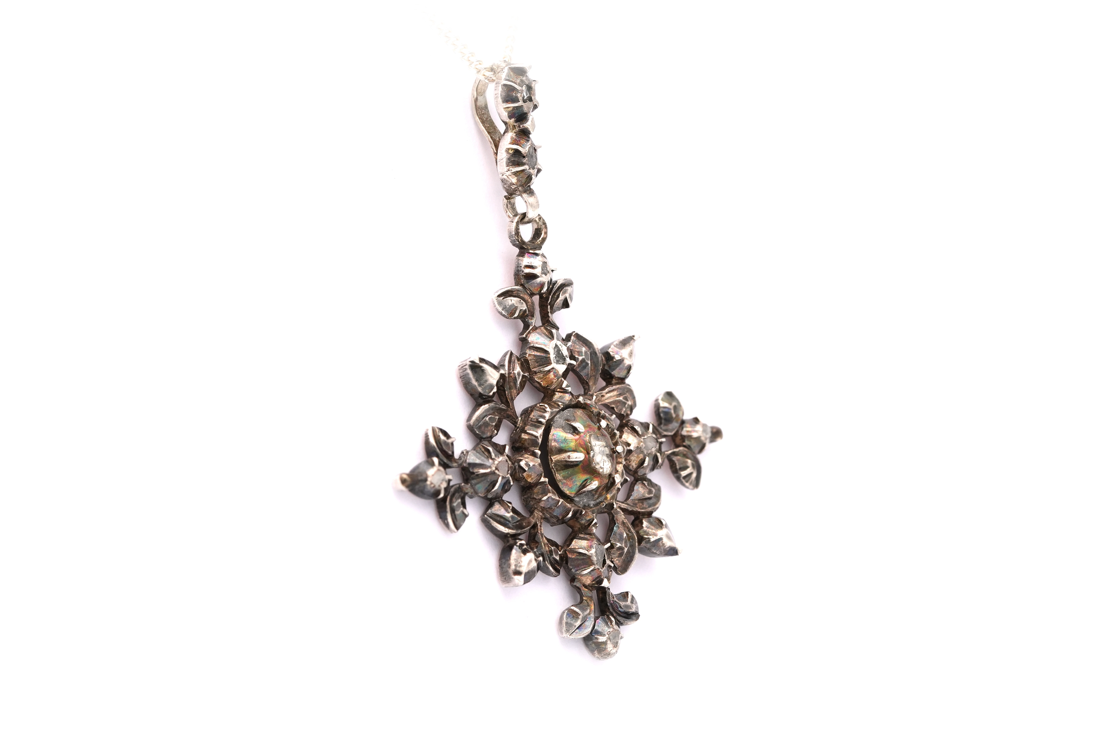Pendentif Napoléon III en or jaune 18 carats et argent serti de diamants "taille" rose - 3