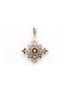 Pendentif Napoléon III en or jaune 18 carats et argent serti de diamants "taille" rose - 4