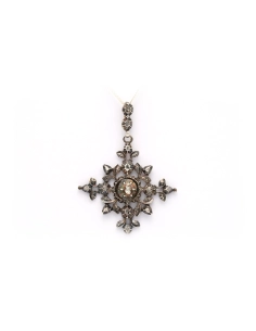 Pendentif Napoléon III en or jaune 18 carats et argent serti de diamants "taille" rose - 1