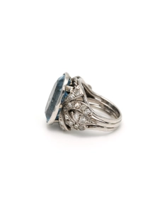 Bague Art Déco en or blanc 18 carats et platine sertie d'une spinelle de synthèse et de diamants "taille" rose - - 3