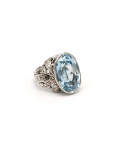 Bague Art Déco en or blanc 18 carats et platine sertie d'une spinelle de synthèse et de diamants "taille" rose - - 6