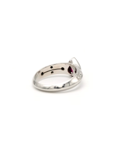 Bague contemporaine en or blanc 18 carats sertie d'un rubis et de diamants "taille" brillant (0,2ct) - 5
