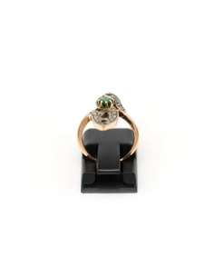 Bague Art Nouveau en or jaune 18 carats sertie d'une émeraude et de diamants "taille" rose - 4