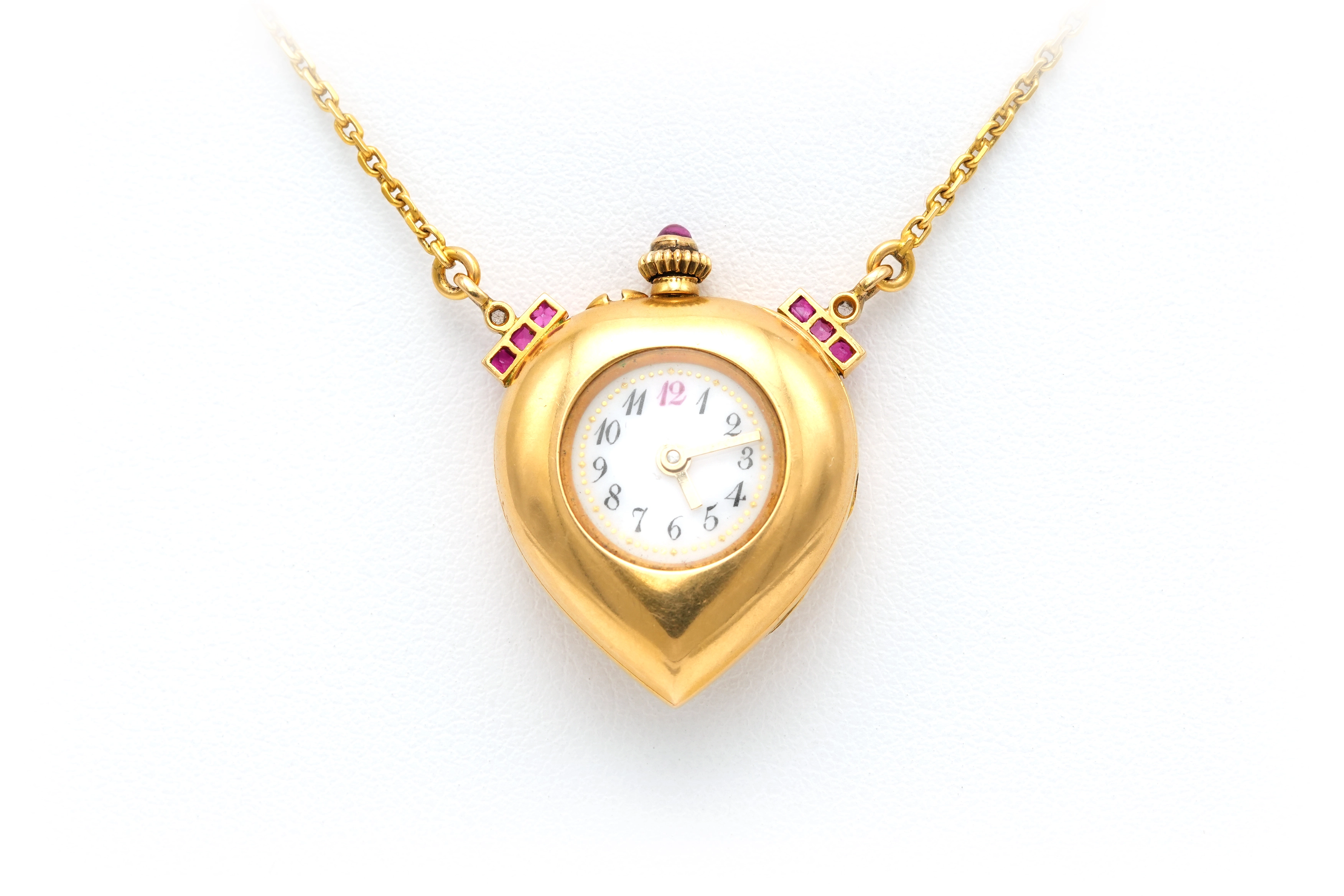 Collier montre Napoléon III en or jaune 18 carats serti de rubis et de diamant "taille" rose - 4