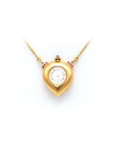 Collier montre Napoléon III en or jaune 18 carats serti de rubis et de diamant "taille" rose - 4