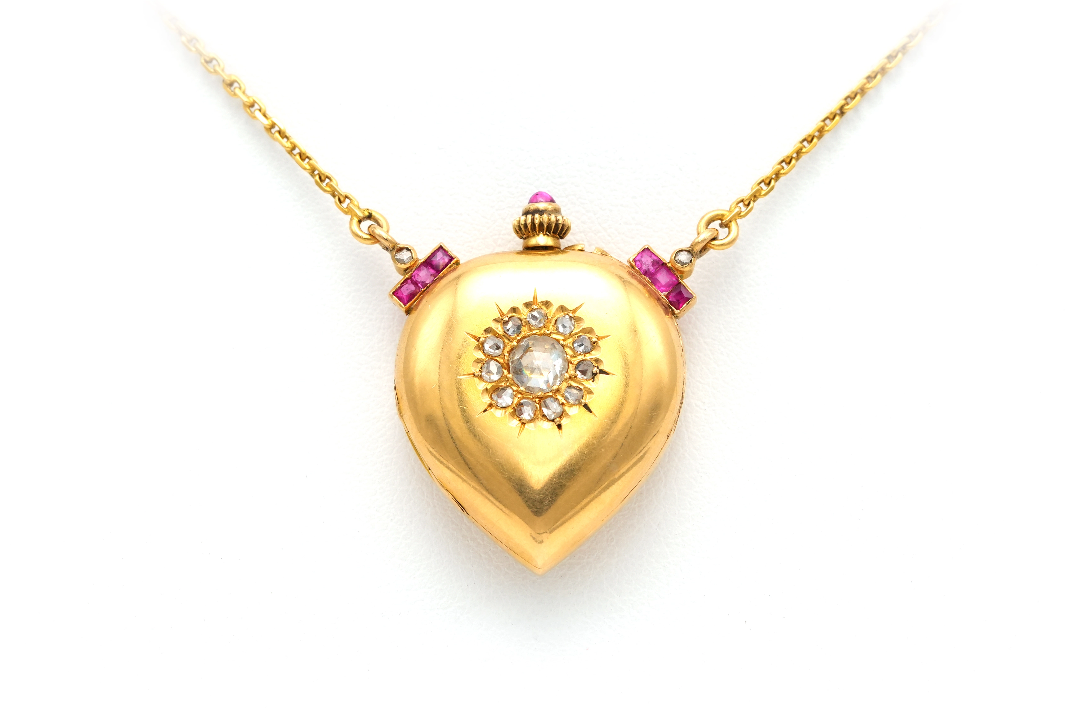 Collier montre Napoléon III en or jaune 18 carats serti de rubis et de diamant "taille" rose - 5