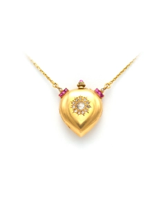 Collier montre Napoléon III en or jaune 18 carats serti de rubis et de diamant "taille" rose - 5