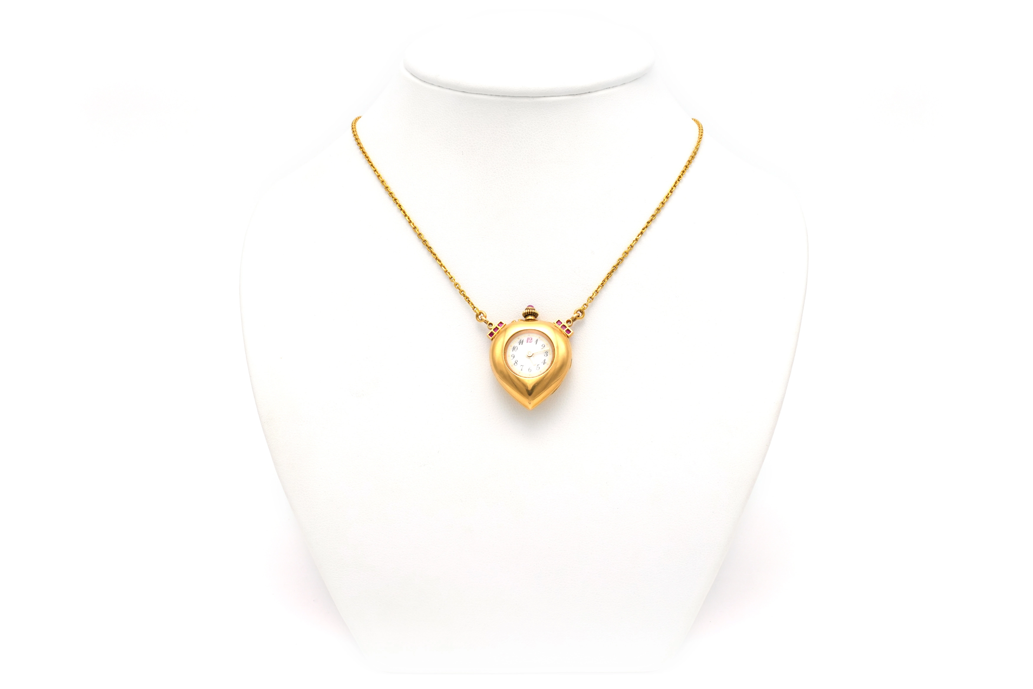 Collier montre Napoléon III en or jaune 18 carats serti de rubis et de diamant "taille" rose - 1