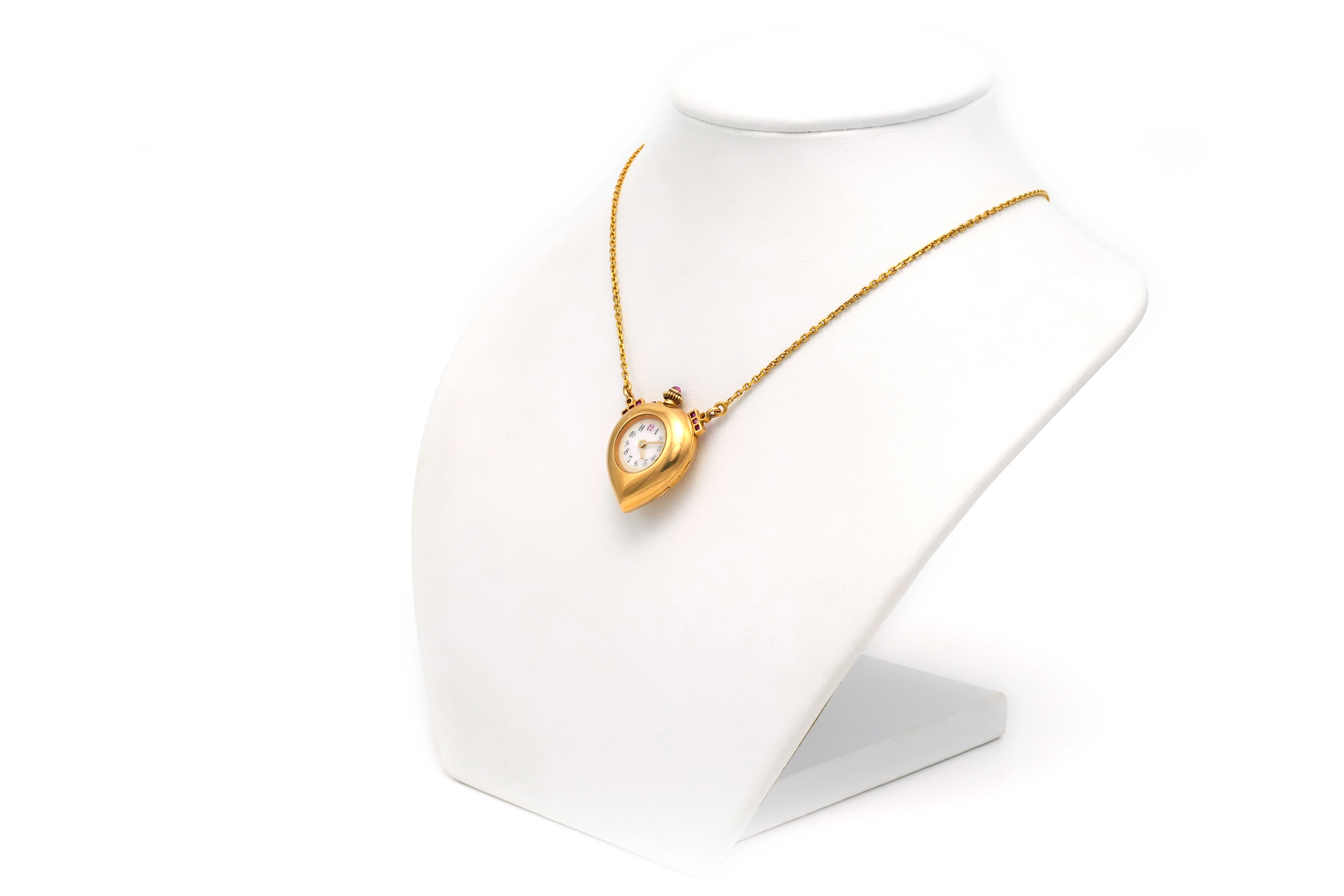 Collier montre Napoléon III en or jaune 18 carats serti de rubis et de diamant "taille" rose - 2