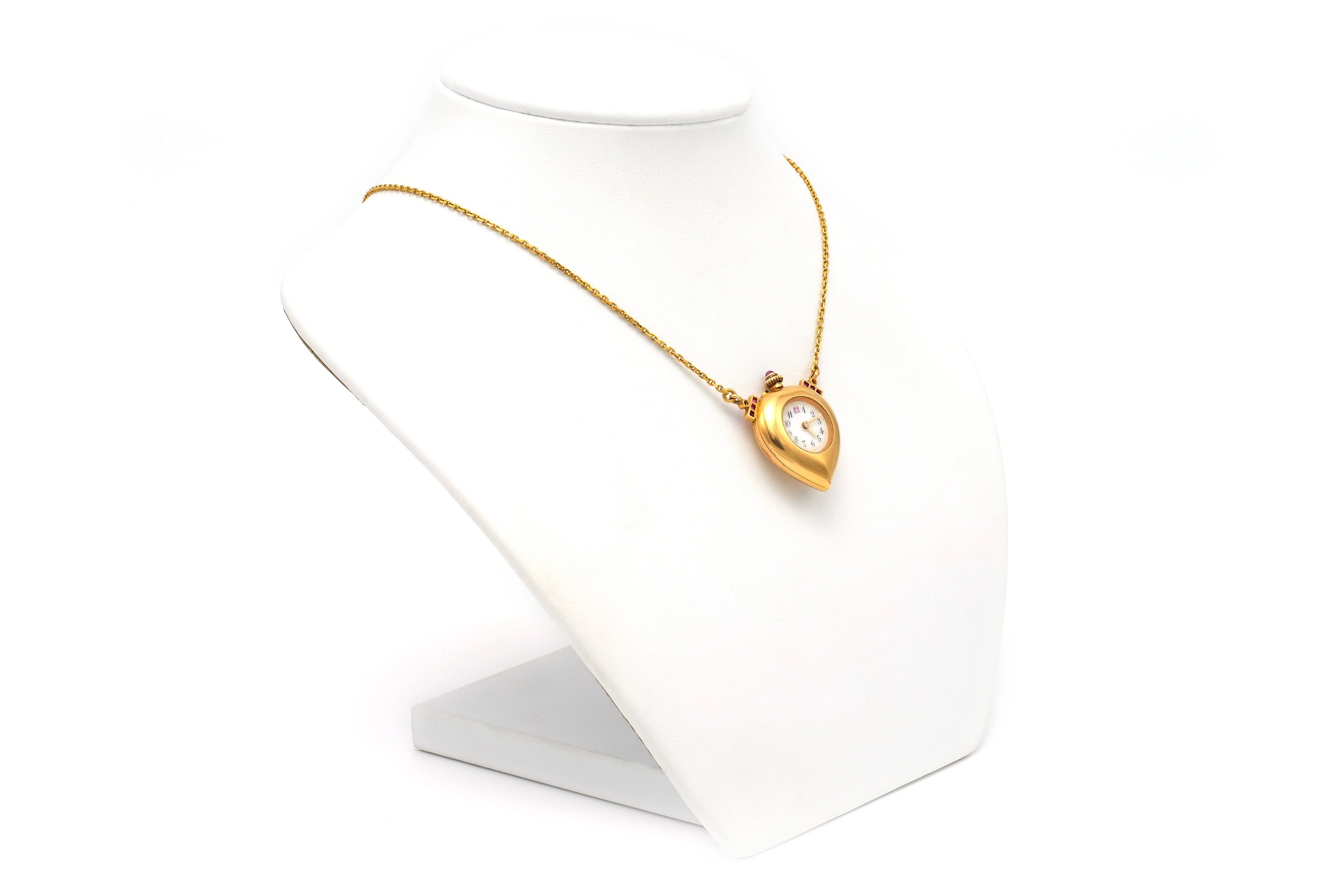 Collier montre Napoléon III en or jaune 18 carats serti de rubis et de diamant "taille" rose - 3