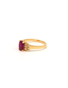 Bague contemporaine en or jaune 18 carats sertie d'un rubis et de diamants "taille" brillant (+-0.07ct) - 2