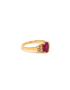 Bague contemporaine en or jaune 18 carats sertie d'un rubis et de diamants "taille" brillant (+-0.07ct) - 6
