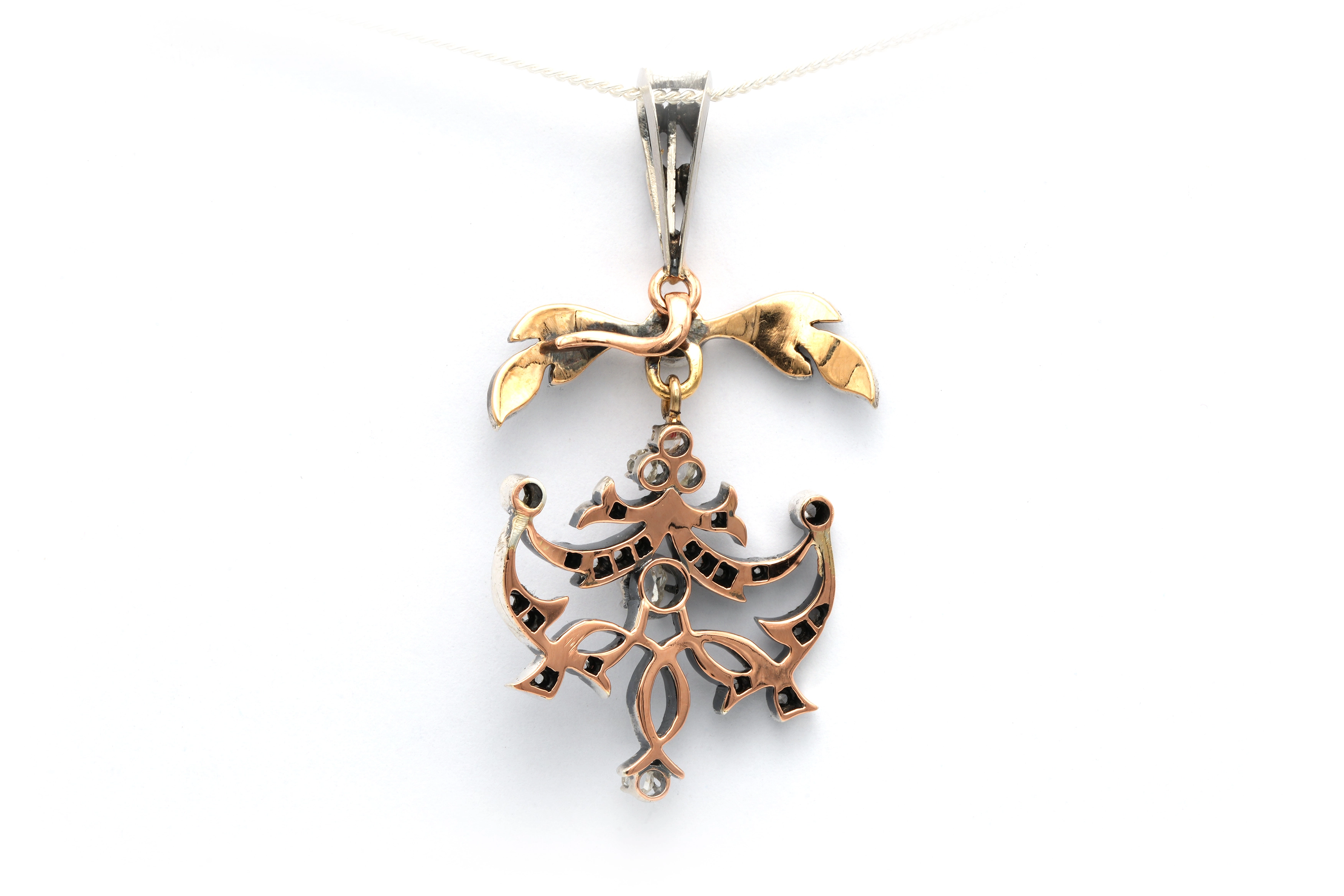 Pendentif Napoléon III en or jaune 18 carats et argent serti de diamants "taille" rose - 4