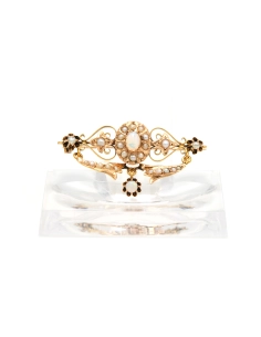 Broche Art Nouveau en or jaune 18 carats sertie d'opales et de perles - 3