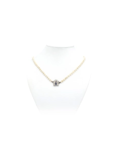 Collier Art Nouveau en or blanc 18 carats serti de diamant "taille" old cut et 8/8 et saphir de synthèse - 2