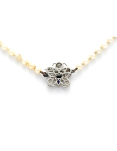 Collier Art Nouveau en or blanc 18 carats serti de diamant "taille" old cut et 8/8 et saphir de synthèse - 5