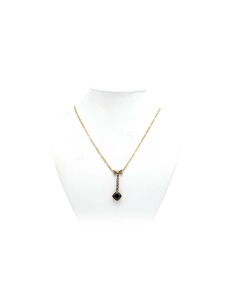 Collier Art Nouveau en or jaune et blanc 18 carats serti d'un saphir de synthèse d'une perle et de diamants "taille" rose - 2