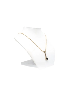 Collier Art Nouveau en or jaune et blanc 18 carats serti d'un saphir de synthèse d'une perle et de diamants "taille" rose - 4