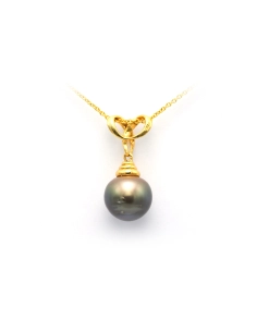 Pendentif contemporaine en or jaune 18 carats et perle de Tahiti - - 1