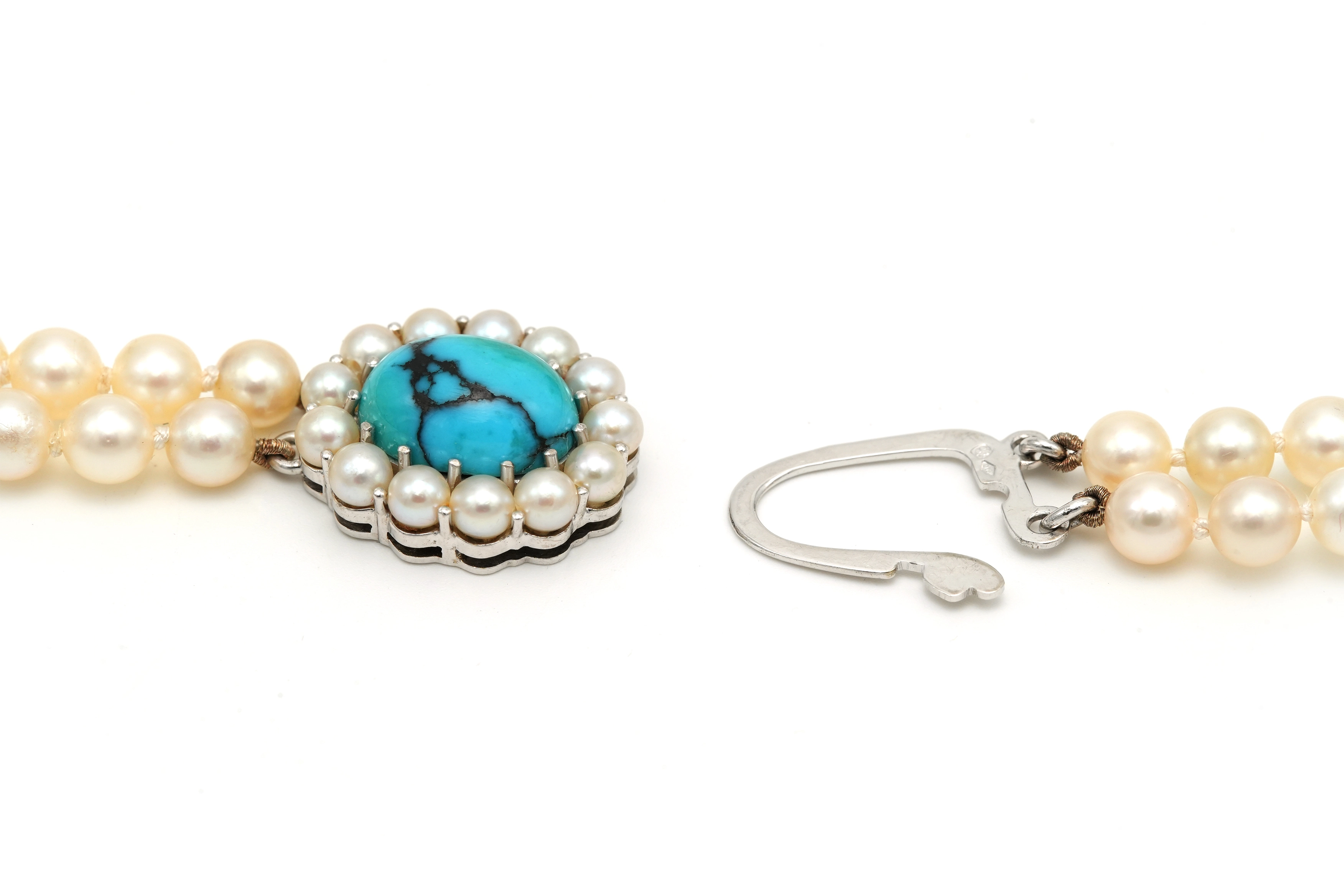 Collier contemporain en perles avec fermoir en or blanc 18 carats et turquoise - 6