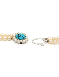 Collier contemporain en perles avec fermoir en or blanc 18 carats et turquoise - 6