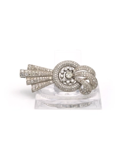 Broche Années 50 en or blanc 18 carats sertie de diamants "taille" brillant (+-3.468ct) - 1