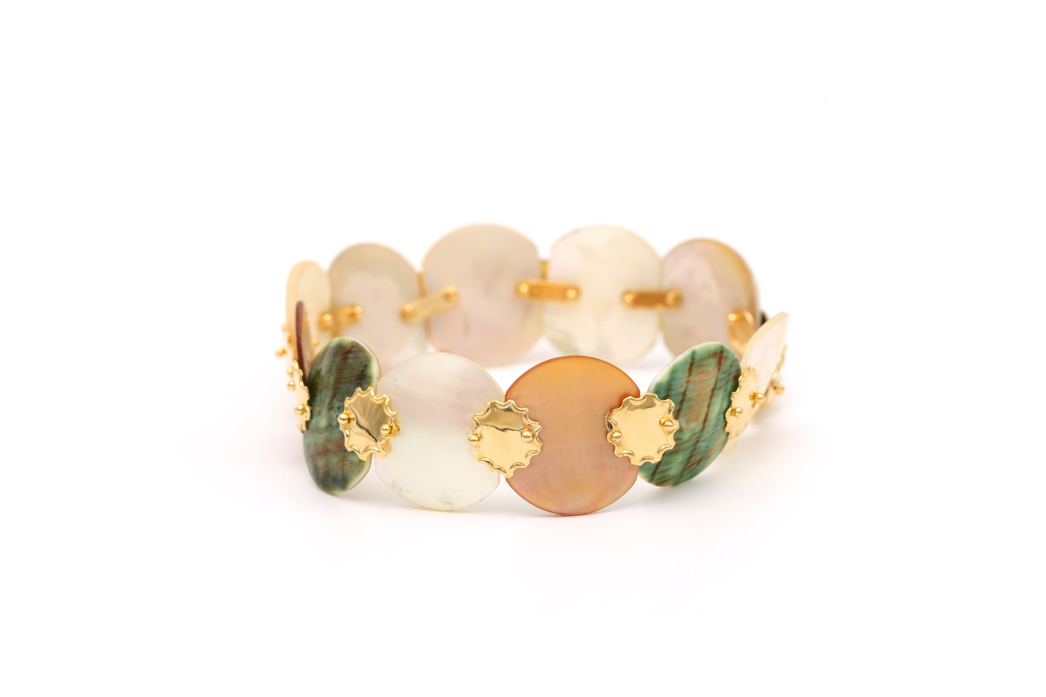 Bracelet Années 70 en or jaune 18 carats et nacre - - 3
