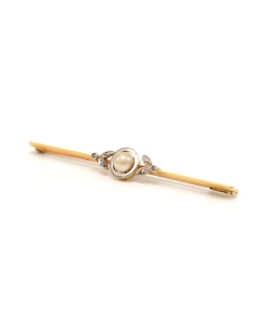 Broche Art Déco en or jaune 18 carats sertie d'une perle et de diamants "taille rose" - 2