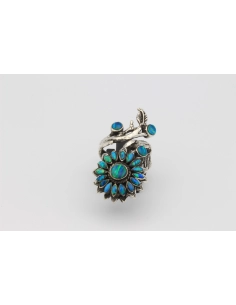 Bague florale en argent 925 sertie de nacre opalisée-The Vintage Workshop