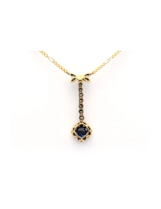 Collier Art Nouveau en or jaune et blanc 18 carats serti d'un saphir de synthèse d'une perle et de diamants "taille" rose - 5