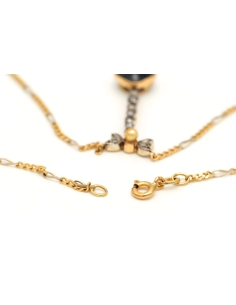 Collier Art Nouveau en or jaune et blanc 18 carats serti d'un saphir de synthèse d'une perle et de diamants "taille" rose - 6