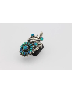 Bague florale en argent 925 sertie de nacre opalisée-The Vintage Workshop