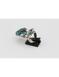 Bague florale en argent 925 sertie de nacre opalisée-The Vintage Workshop