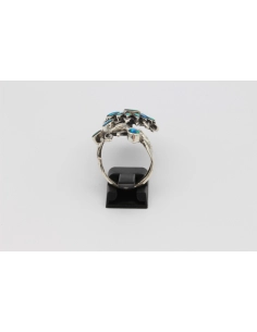 Bague florale en argent 925 sertie de nacre opalisée-The Vintage Workshop