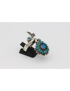 Bague florale en argent 925 sertie de nacre opalisée-The Vintage Workshop