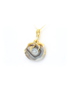 Pendentif Années 70 en or jaune 18 carats serti d'une agate et d'un diamant "taille" brillant (+-0.025cts) - 2