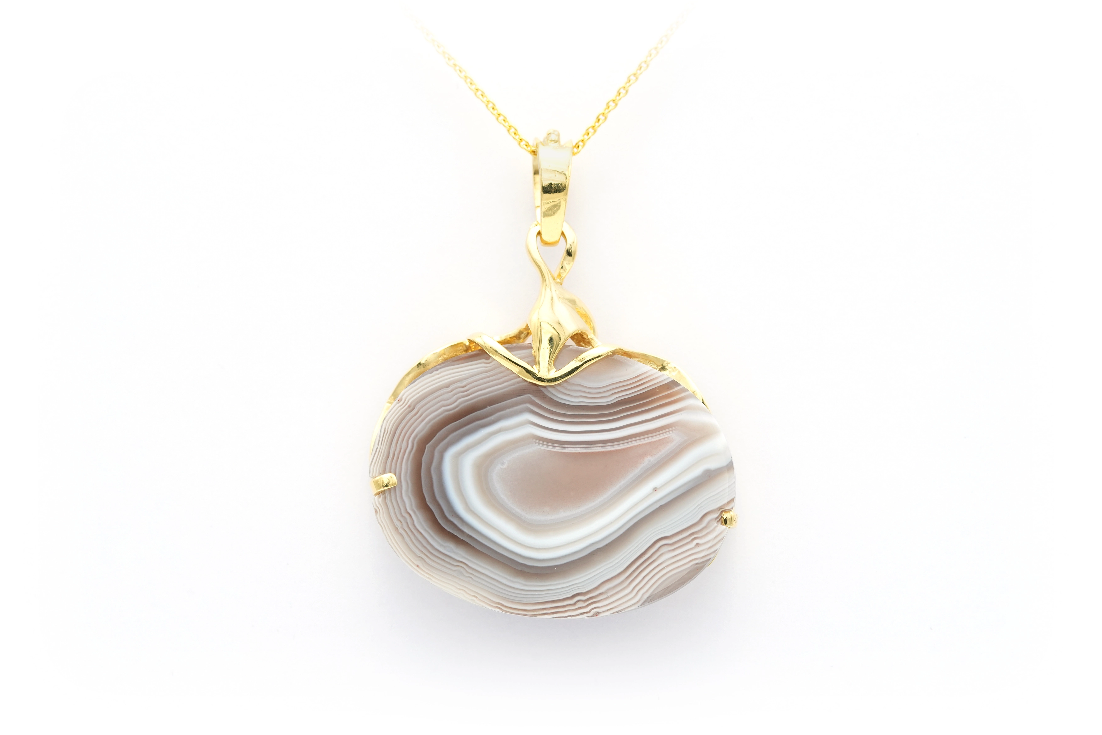 Pendentif Années 70 en or jaune 18 carats serti d'une agate et d'un diamant "taille" brillant (+-0.025cts) - 4