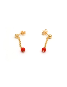 Boucles d'oreilles contemporaine en or jaune 18 carats serties de corails - 6