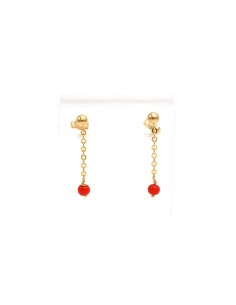 Boucles d'oreilles contemporaine en or jaune 18 carats serties de corails - 1