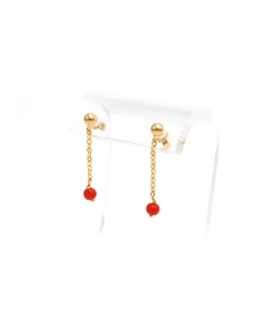 Boucles d'oreilles contemporaine en or jaune 18 carats serties de corails - 2