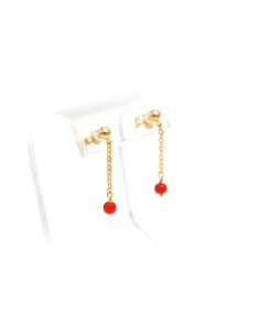 Boucles d'oreilles contemporaine en or jaune 18 carats serties de corails - 5