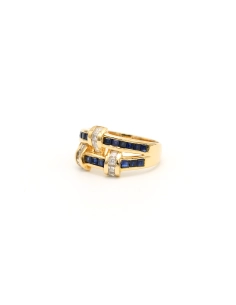 Bague contemporaine en or jaune 18 carats sertie de zirconiums et de saphirs - 2