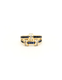 Bague contemporaine en or jaune 18 carats sertie de zirconiums et de saphirs - 1