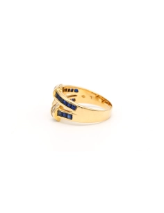 Bague contemporaine en or jaune 18 carats sertie de zirconiums et de saphirs - 3