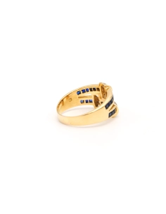 Bague contemporaine en or jaune 18 carats sertie de zirconiums et de saphirs - 5