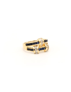 Bague contemporaine en or jaune 18 carats sertie de zirconiums et de saphirs - 6
