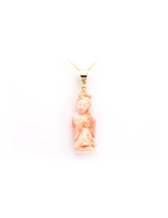 Pendentif asiatique 1950 en or jaune 18 carats et en corail - 1