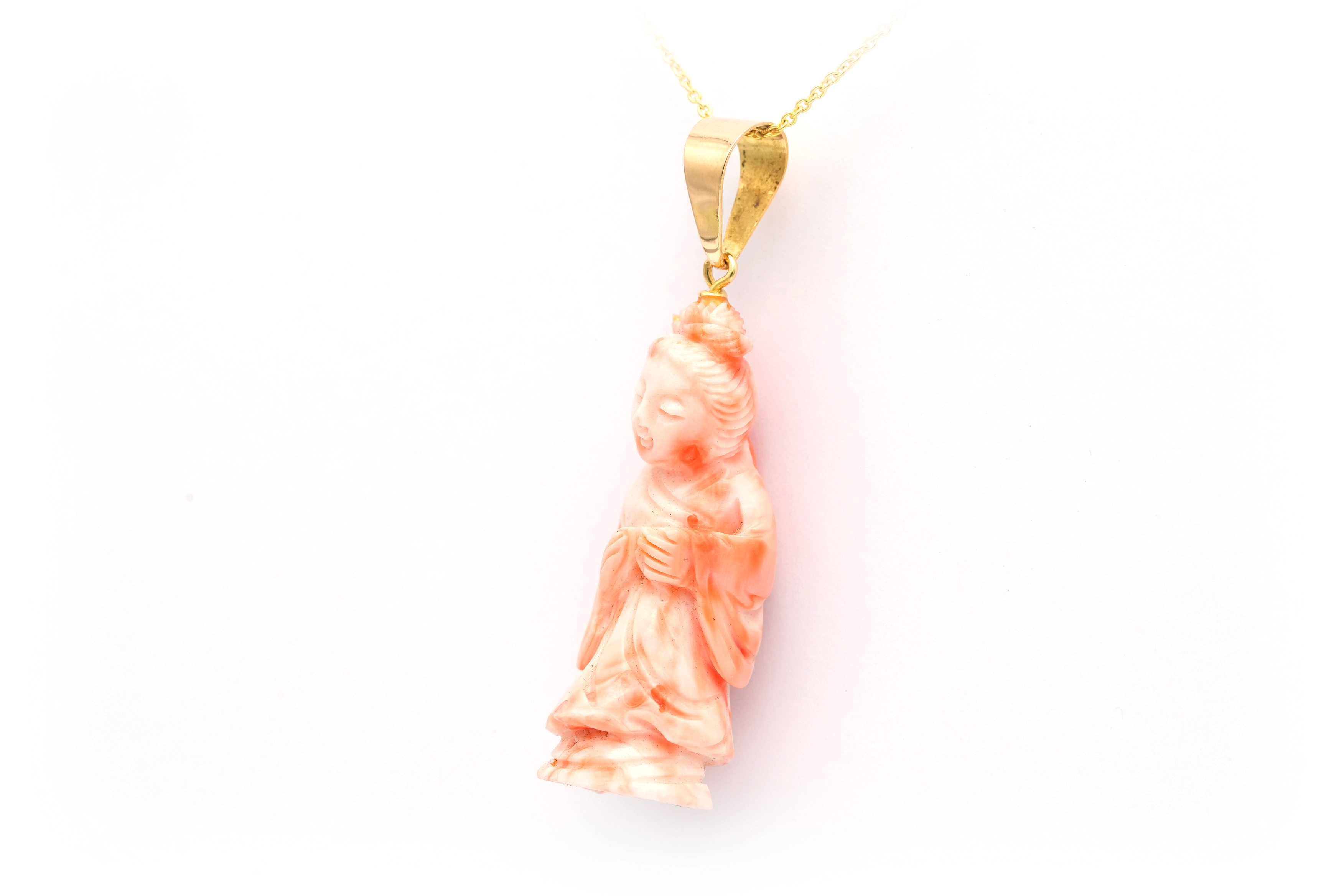 Pendentif asiatique 1950 en or jaune 18 carats et en corail - 2